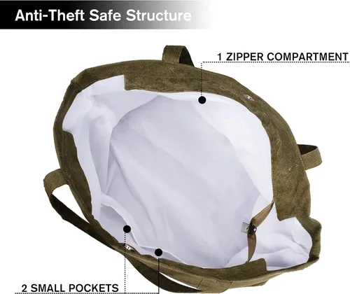 Miniatura 6 de Gophra bolsa de pana para mujeres, niñas, niños, bolsa de hombro con bolsillo interior para trabajo, playa, almuerzo, viajes y compras