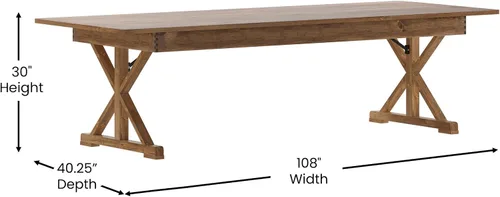 Miniatura 6 de Flash Furniture Hercules - Mesa de comedor plegable con patas en X, mesa rectangular de pino macizo de grado comercial para 10, 9 x 40 pulgadas