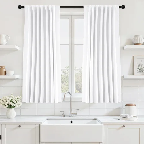 Miniatura 80 de UHITECH - Cortinas opacas beige para sala de estar, cortinas cortas de 35 pulgadas para habitación, cortinas negras para ventanas pequeñas, paneles