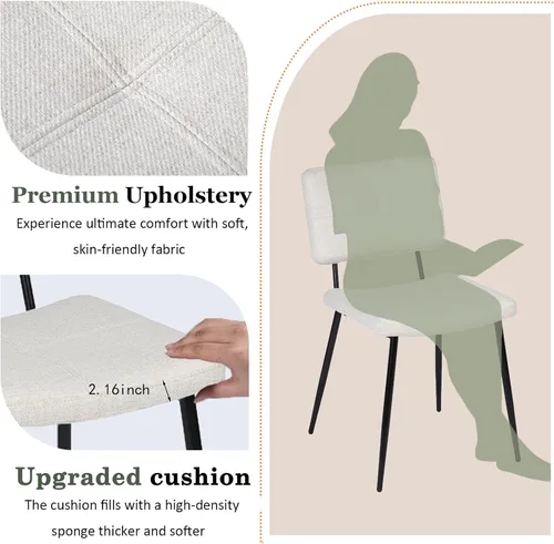 Miniatura 6 de Homy Casa Juego de 4 sillas de comedor, modernas sillas de tela compacta de mediados de siglo para el hogar, cocina, comedor, asientos acolchados