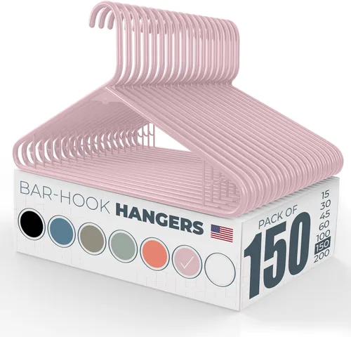 Miniatura 55 de Paquete de 100 perchas de plástico, fabricadas en los Estados Unidos, capacidad de 6 libras, perchas estándar con ganchos para correa para vestidos