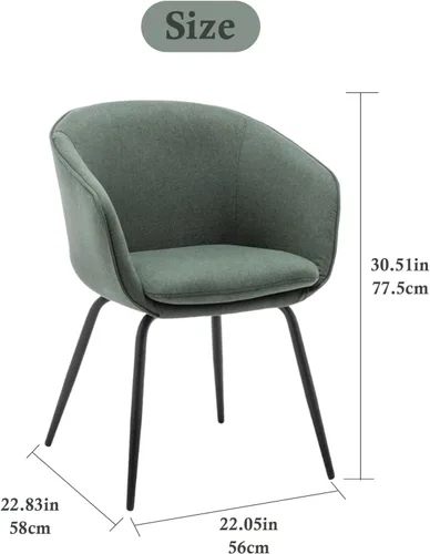 Miniatura 2 de Juego de 2 sillas de comedor tapizadas, sillas de cocina y comedor de tela moderna con asiento acolchado y patas de metal resistentes, sillas