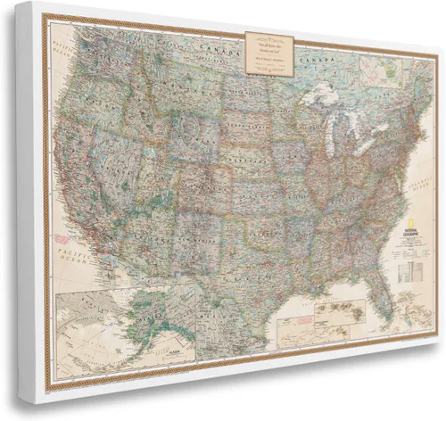 Miniatura 10 de Póster de lienzo enrollado personalizado con mapa de EE.UU. como arte de pared con chinchetas – Mapa ejecutivo grande de 24" x 36" de EE.UU.
