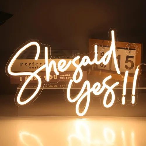 Miniatura 5 de SYLHOME Cartel de neón con luz LED de «She Said Yes !! Propose Engagement Marry Me», letrero de decoración de pared para despedida de soltera