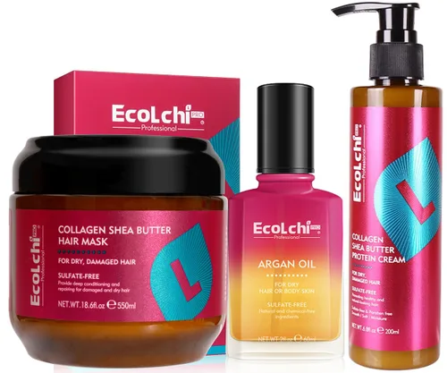 Juego de mascarilla capilar de manteca de karité de colágeno y aceite de argán sin enjuague, tratamiento para el cabello, aceite de argán,