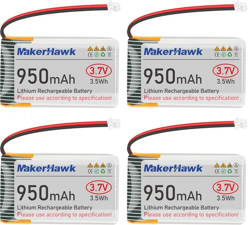 Miniatura 7 de MakerHawk Batería LiPo de 3.7 V 950 mAh recargable 1S 3C batería de polímero de litio con placa de protección cinta de goma aislada, enchufe micro