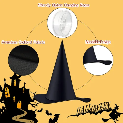 Miniatura 3 de Legigo Sombrero de bruja para disfraz de Halloween, sombrero de bruja colgante negro, accesorios de disfraz de bruja para Halloween, fiesta de 12