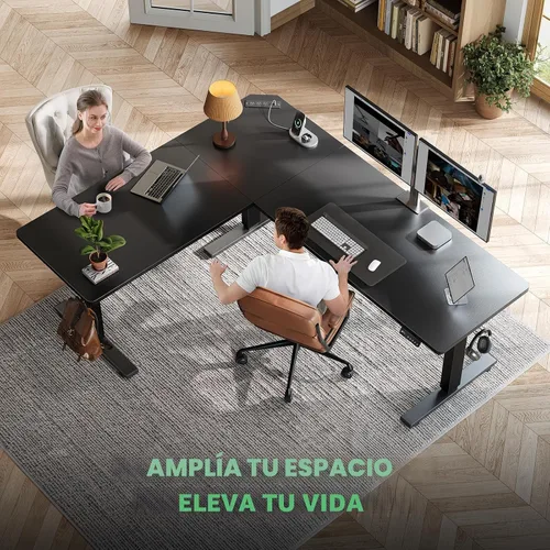 Miniatura 2 de SIAGO Escritorio de pie en forma de L, escritorio de pie ajustable de esquina de 63 x 55 pulgadas con estación de carga, mesa de pie en forma de L