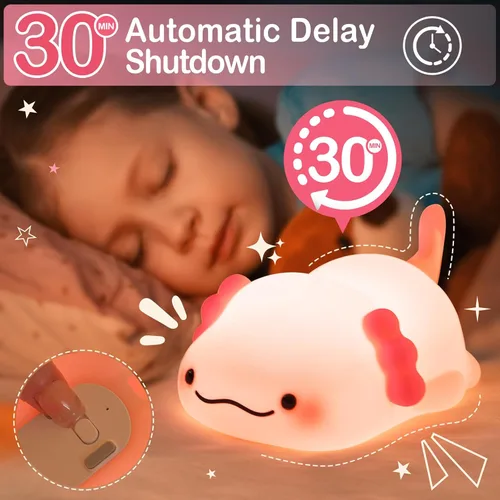 Miniatura 3 de Luz Nocturna de Ajolote para Niños, Lámpara Squishy Linda Recargable - Luz Nocturna de Ajolote de Silicona Adorable para Regalo de Navidad
