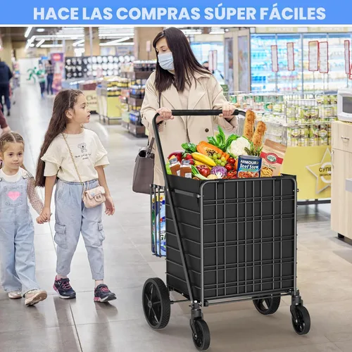 Miniatura 7 de Carrito de compras de capacidad de 450 libras, carrito de comestibles enorme con ruedas, carrito de compras plegable resistente con cesta doble
