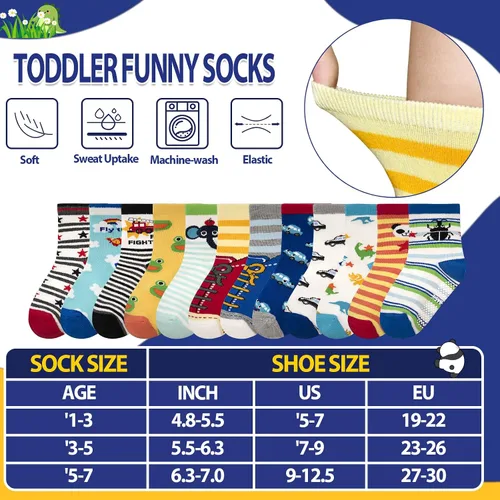 Miniatura 7 de HYCLES Calcetines Antideslizantes para Niños Pequeños, 12 Pares de Calcetines de Algodón con Agarre Antideslizante para Niños y Niñas de 1-7 años