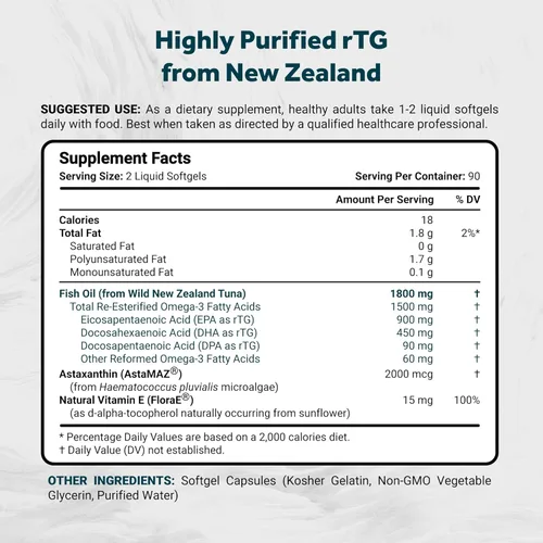 Miniatura 2 de Naturalis Aceite de pescado Ultra rTG Omega 3 1800mg de atún salvaje de Nueva Zelanda Certificado IFOS y de origen sostenible Omega3s