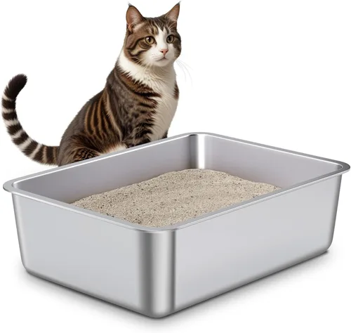 Paquete de 2 cajas de arena para gatos de acero inoxidable con tapa, litterox extra grande para gatos grandes con lado alto, antiadherente, fácil