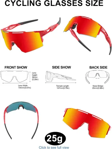 Miniatura 5 de OULAIQI Gafas de sol de ciclismo, polarizadas, para hombres y mujeres, con 1 lente o 3 lentes intercambiables, gafas de béisbol Rojo
