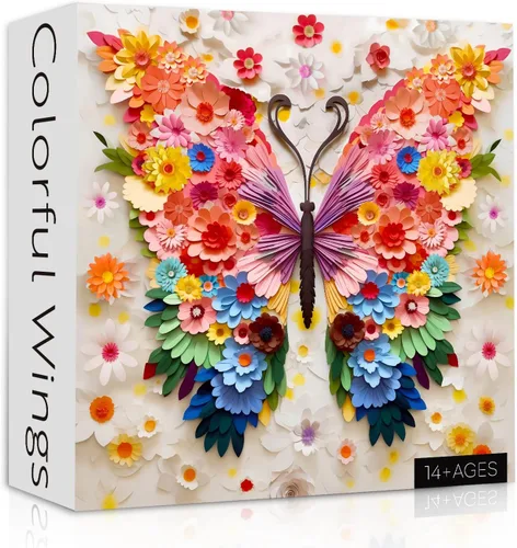 Rompecabezas de Mariposas para Adultos 1000 Piezas, Desafiantes Rompecabezas de Flores Coloridas con Arte en Papel, Rompecabezas de Animales y
