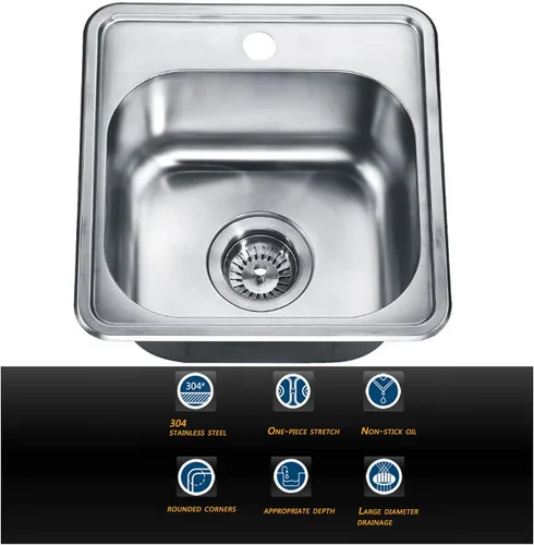 Miniatura 7 de WellsSinkware CMT1515-6-1 - Fregadero de cocina rectangular de acero inoxidable calibre 22 con accesorios, gran caravana, oficina en casa