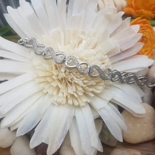 Miniatura 2 de Dazzlingrock Collection Pulsera de eslabones de tenis con corazón infinito de diamantes blancos redondos de 0.30 quilates (ctw) 13 CT, plata