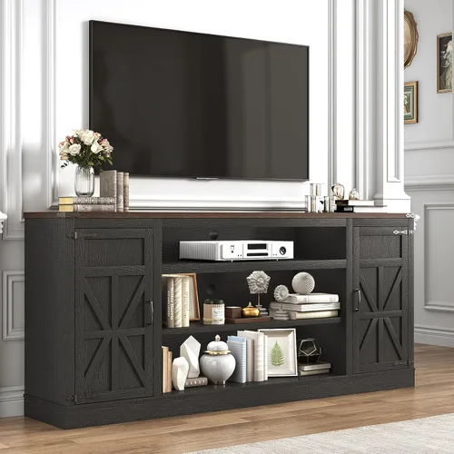 Miniatura 9 de Hlivelood Mueble de TV Estilo Granja de 66" con Tomas de Corriente para TVs de 75 Pulgadas, Centro de Entretenimiento de 33" de Alto con Gabinetes
