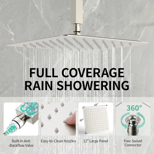 Miniatura 3 de SR SUN RISE Sistema de Ducha de 12 Pulgadas con Montaje en Techo de Níquel Cepillado Sistema de Ducha de Baño de Lujo con Mezclador de Lluvia Juego