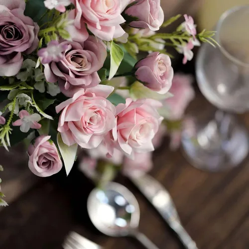 Miniatura 2 de Efavormart - 4 arbustos Ramo de novia de seda artificial de 12 pulgadas de rosa polvorienta, flores sintéticas