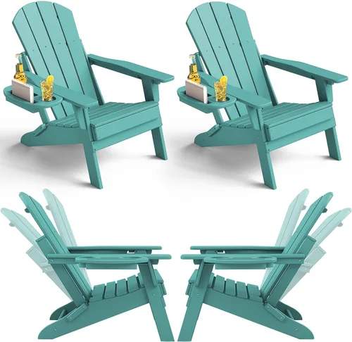 Miniatura 10 de NAVINE Juego de 4 sillas Adirondack ajustables con soporte para tazas, sillas para hoguera de polietileno de alta densidad para todo tipo de clima