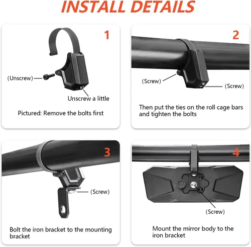 Miniatura 6 de Espejo retrovisor UTV para jaula antivuelco de 1.5 a 2.0 pulgadas, nuevos espejos RZR con gran campo de visión ajustable, compatible con Polaris