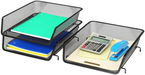 Miniatura 4 de Simple Houseware - Organizador de escritorio apilable para documentos y cartas, 3 paquetes, color negro