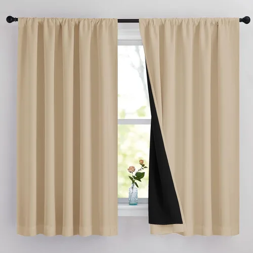 Miniatura 35 de NICETOWN Cortinas blancas 100% opacas, 2 capas gruesas completamente opacas con bolsillo para barra, cortinas aislantes térmicas para Blanco puro