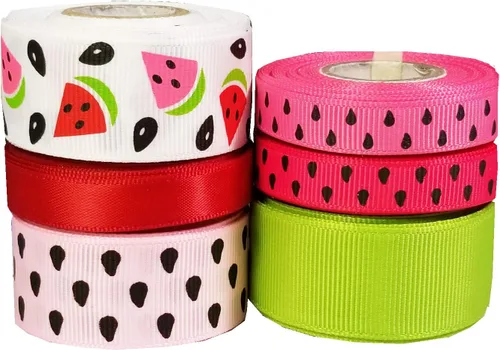 Miniatura 2 de Cinta de grogrén con estampado de sandía de 3/8-7/8 pulgadas para envolver paquetes de regalo, diseño floral, clip para el cabello, costura