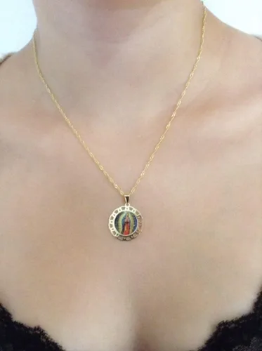 Miniatura 5 de SIFRIMANIA Cadena de medalla religiosa católica chapada en oro para niños y mujeres