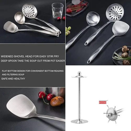 Miniatura 3 de Juego de utensilios de cocina – 6 piezas de utensilios de cocina de acero inoxidable 304 con soporte giratorio organizador incluye cuchara ranurada