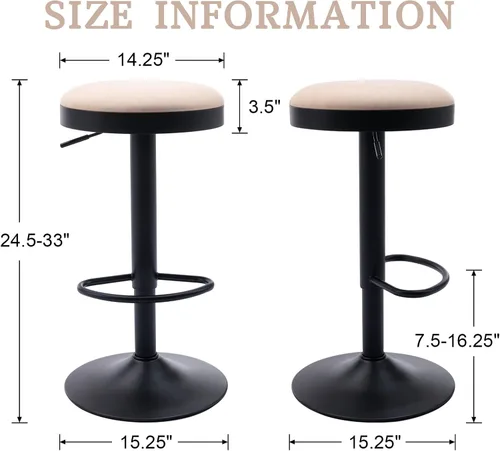 Miniatura 3 de Taburetes de bar sin espalda, taburetes de bar ajustables redondos individuales para encimera de cocina, taburete giratorio de altura de barra, beige