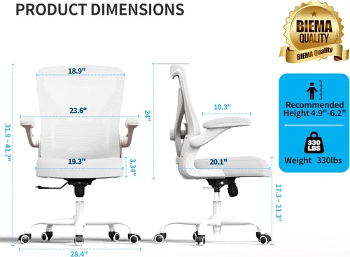 Miniatura 2 de Silla de oficina blanca para personas grandes y altas - 400 libras, silla de escritorio para computadora de asiento ancho, silla gamer ergonómica