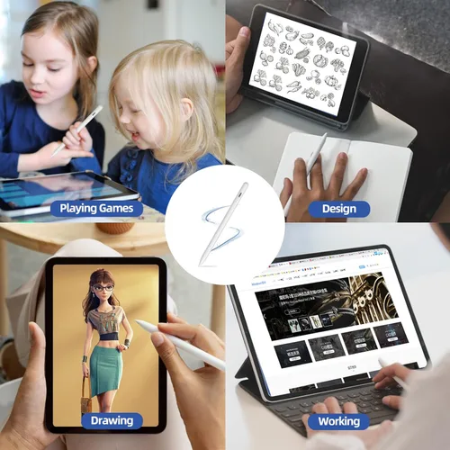 Miniatura 8 de Lápiz óptico para iPad 2018-2025 con rechazo de palma, carga más rápida, sensibilidad de inclinación, lápiz iPad compatible con Blanco