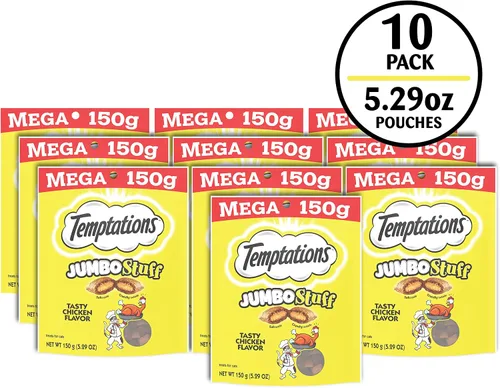 Miniatura 2 de TEMPTATIONS Jumbo Stuff Crunchy and Soft Cat Treats Sabroso sabor a pollo, 5.3 oz (paquete de 10)