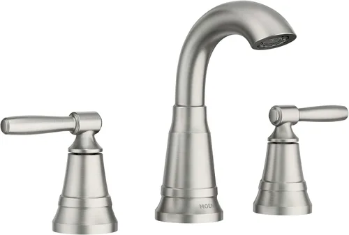 Moen Halle – Grifo de baño tradicional extendido con resistencia a manchas, acabado de níquel, con montaje de desagüe para aplicaciones de 3