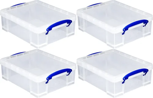 Miniatura 3 de Really Useful Box Contenedor de almacenamiento apilable de plástico de 8.1 litros con tapa a presión y asas de bloqueo de clip integradas