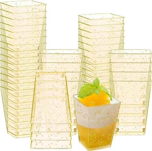 Miniatura 15 de Mifoci 50 tazas de plástico de 5 onzas para postre de color rosa para fiestas, mini tazones cuadrados desechables para postre, cuencos de parfait