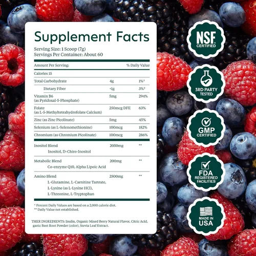 Miniatura 8 de Milamend Equilibrio Hormonal para Mujeres 40:1 Myo-Inositol D-Chiro Inositol Suplemento + CoQ10, ALA y Aminoácidos – Fertilidad, Apoyo Ovarico
