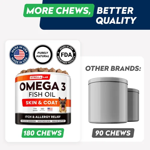 Miniatura 4 de StrellaLab Aceite de pescado Omega 3 Golosinas para perros (180 golosinas) – Alivio de alergias y picazón – Suplemento para la piel y el pelaje