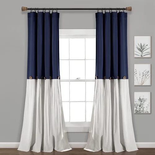 Miniatura 21 de Lush Decor - Cortinas de lino con botones de estilo granja, panel individual, diseño plisado de dos tonos de 40 pulgadas de ancho x 108 pulgadas