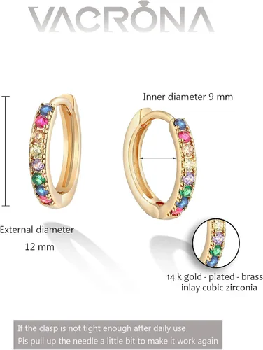 Miniatura 6 de VACRONA - Aretes tipo arracada de aro para mujer, chapados en oro de 14 quilates, diseño de Huggie