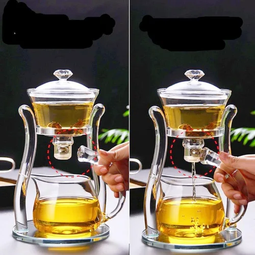 Miniatura 2 de Lazy Kungfu Tetera de vidrio semiautomática tetera succión automática tetera de preparación de agua Oficina Flor Juego de té de vidrio