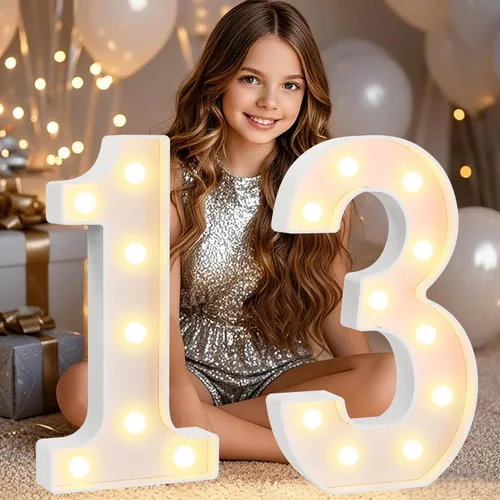 Miniatura 78 de Pooqla Letras y Números Decorativos con Luces LED, Letras y Números de Neón de Plástico Blanco para Decoración de Fiestas, Bodas, Funciona