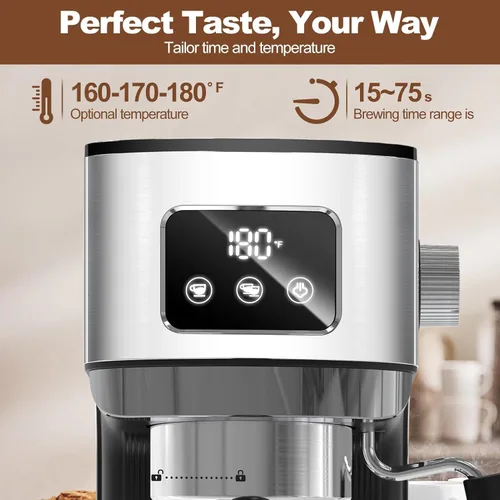 Miniatura 2 de Geek Chef Máquina de café expreso, cafetera de café espresso y capuchino de 20 barras con espumador de molino, cafetera de capuchino y café