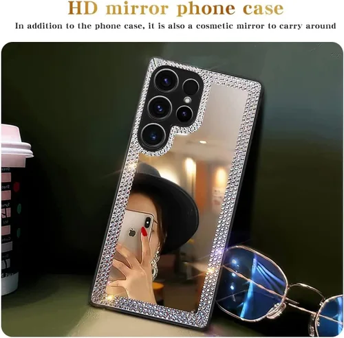 Miniatura 7 de Funda compatible con Samsung Galaxy S22 Ultra Mirror con diamante, funda de teléfono de acrílico brillante que se puede utilizar para maquillaje al