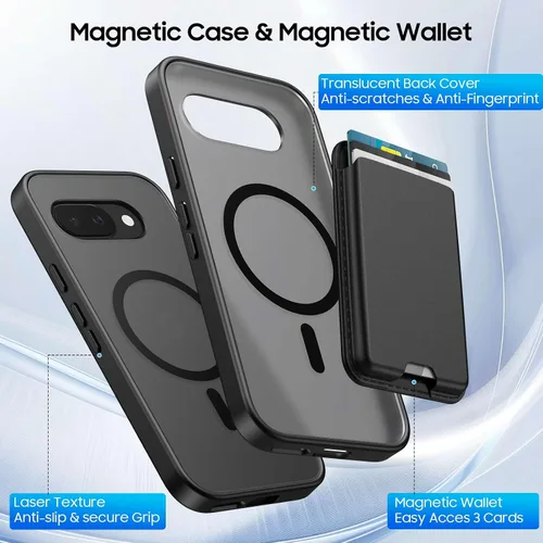 Miniatura 3 de Funda magnética para Google Pixel 9A, cartera magnética desmontable con tarjetero [compatible con MagSafe] de grado militar, a prueba de golpes