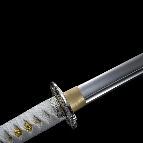 Miniatura 6 de Espada katana blanca de 40 pulgadas, espadas japonesas afiladas, espada de espiga completa para exhibición, hoja de acero al carbono