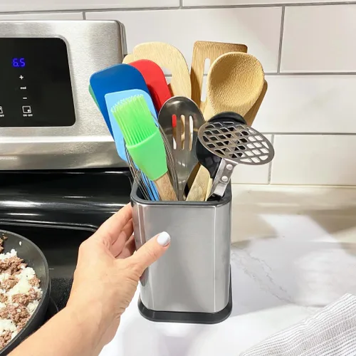 Miniatura 2 de Evelots Soporte para utensilios de cocina, acero inoxidable, organizador de herramientas de cocina para encimera, almacena 15 cucharas, espátulas