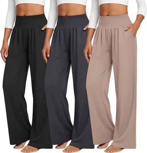 Miniatura 44 de Neer - Conjunto de 3 pantalones de yoga de pierna ancha para mujer - Pantalones deportivos cómodos, holgados, de cintura alta y casuales